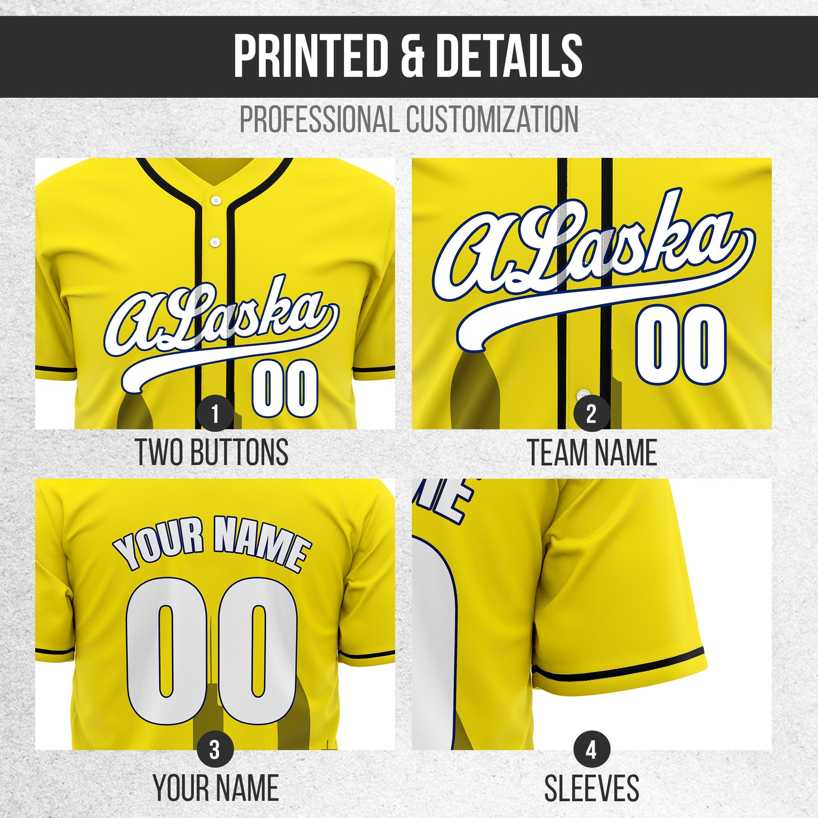 Custom City Horizon Yellow Baseball Sports Jersey Personalized Uniform with Name & Number