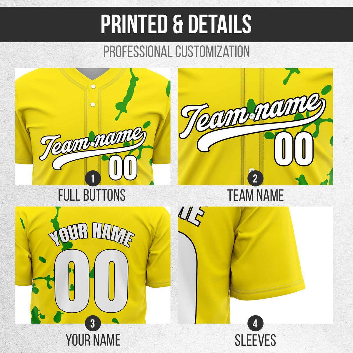 Custom Ink Paint Pop Yellow Sports Jersey Personalized Uniform with Name & Number