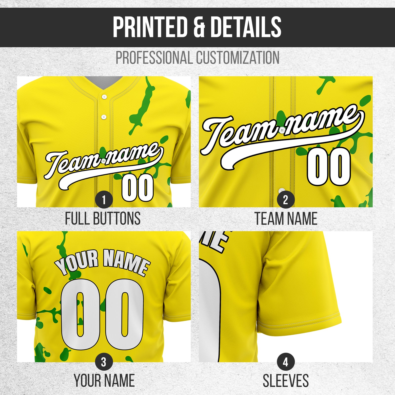 Custom Ink Paint Pop Yellow Sports Jersey Personalized Uniform with Name & Number