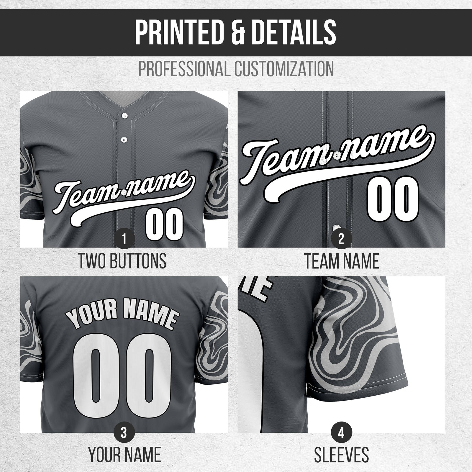 Custom Wave Dark Grey Baseball Sports Jerseys Personalized Uniform with Name & Numbers