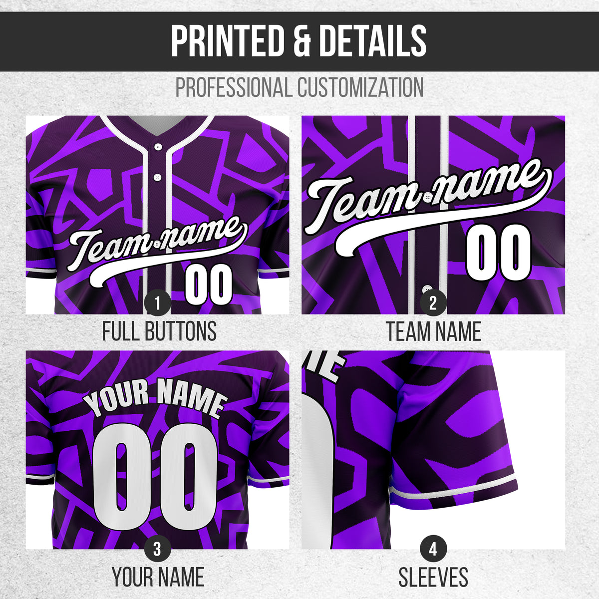 Custom Shadow Rebels Purple Baseball Sports Jersey Personalized Uniform with Name & Number