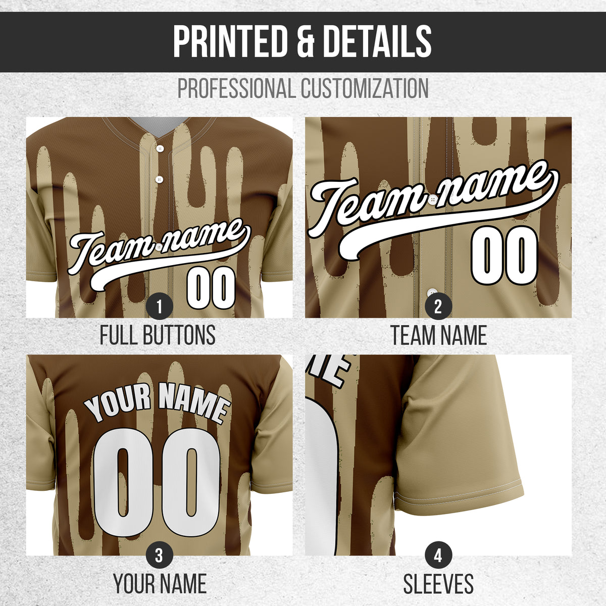 Custom Ink Drip Khaki Sports Jersey Personalized Uniform with Name & Number