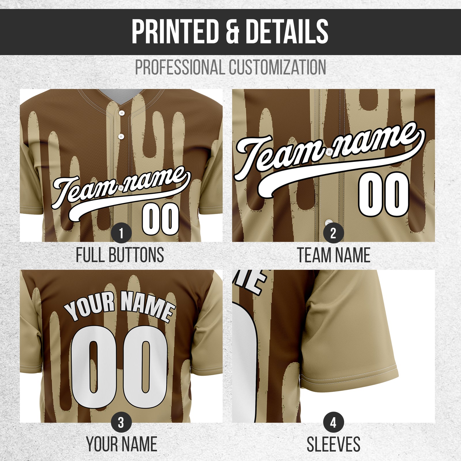 Custom Ink Drip Khaki Sports Jersey Personalized Uniform with Name & Number