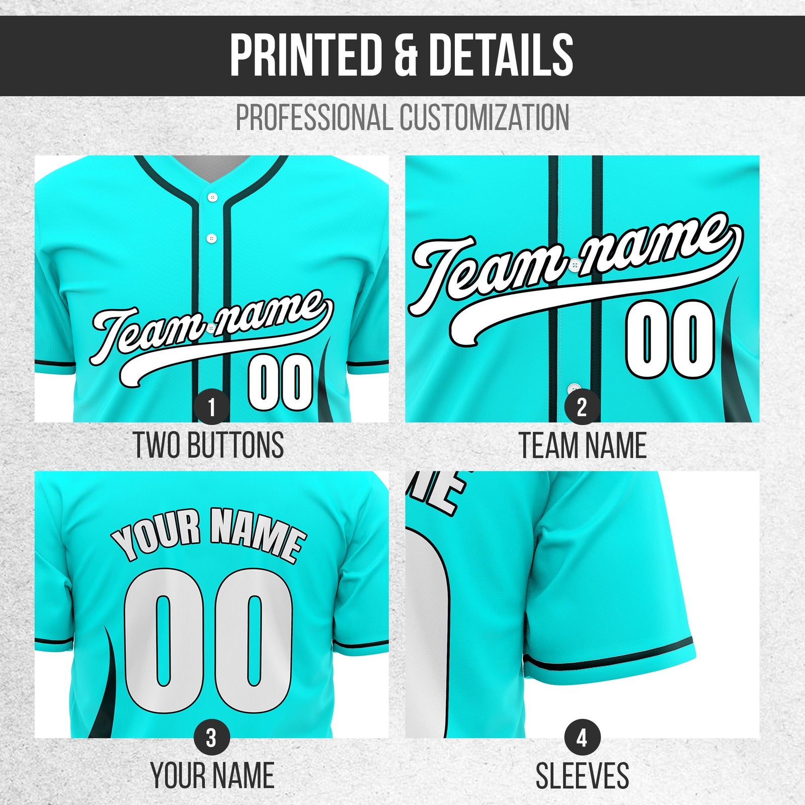 Custom Fire Pulse Aqua Baseball Sports Jersey Personalized Uniform with Name & Number