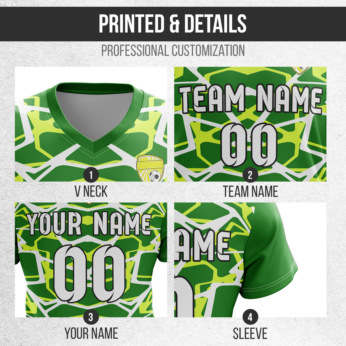 Custom Wild Pulse V-Full Pattern Green  Soccer sport Tops Jersey