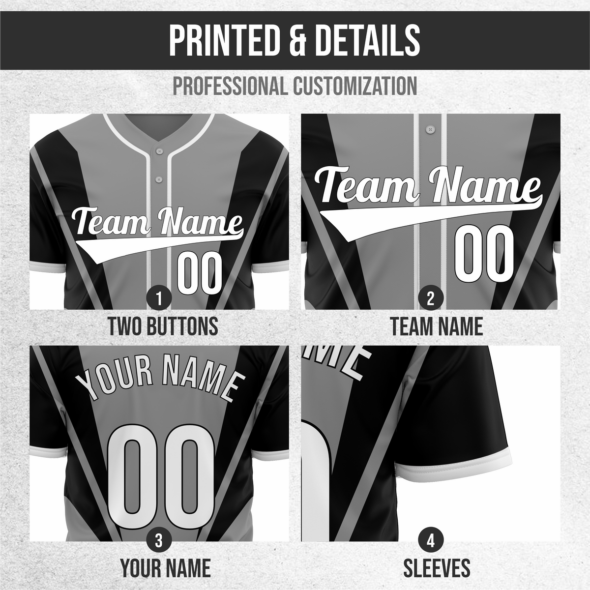 Custom Panel Flow Baseball Grey Sports Jersey Personalized Uniform with Name & Number