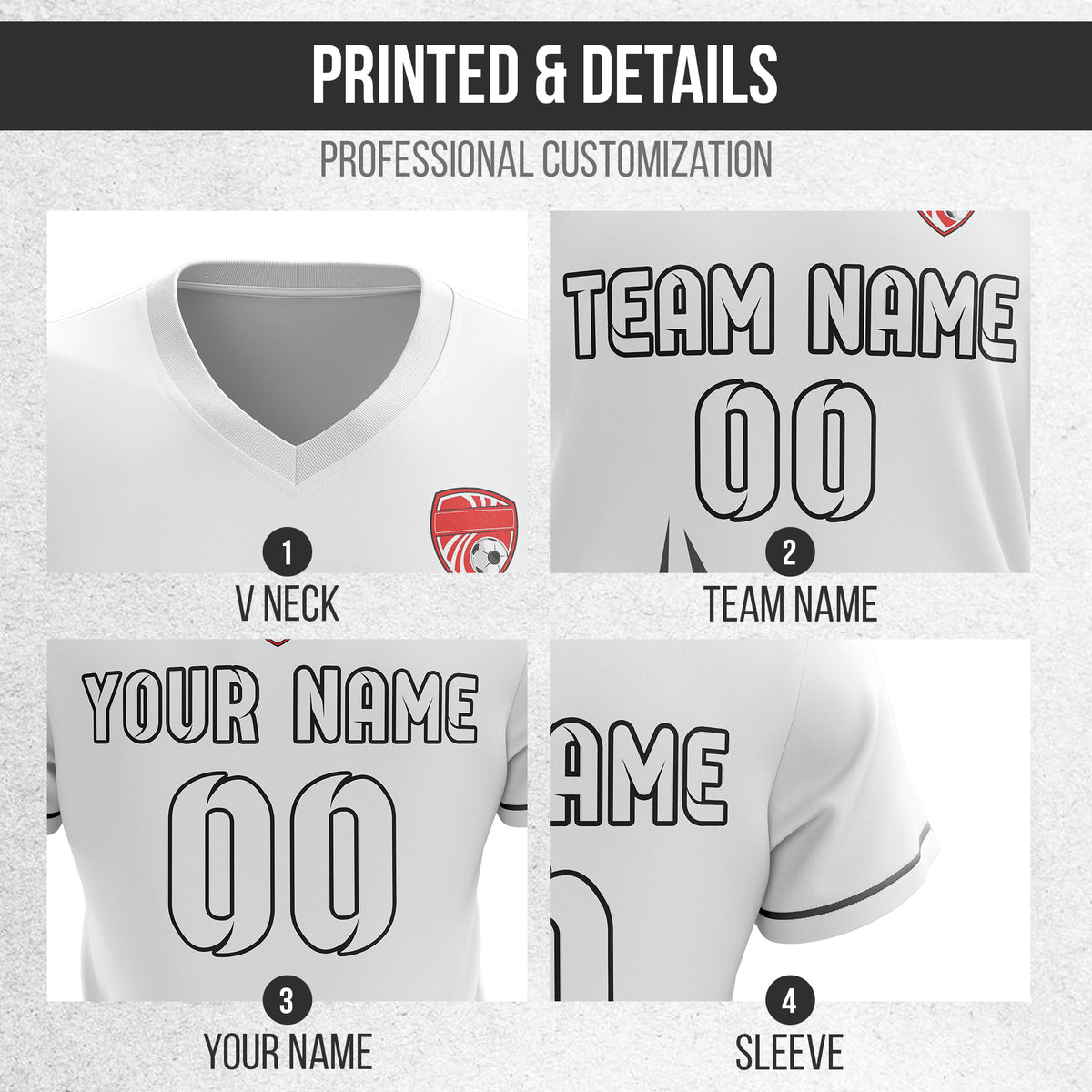 Custom Spark Strike V-Side Pattern White Soccer sport Tops Jersey