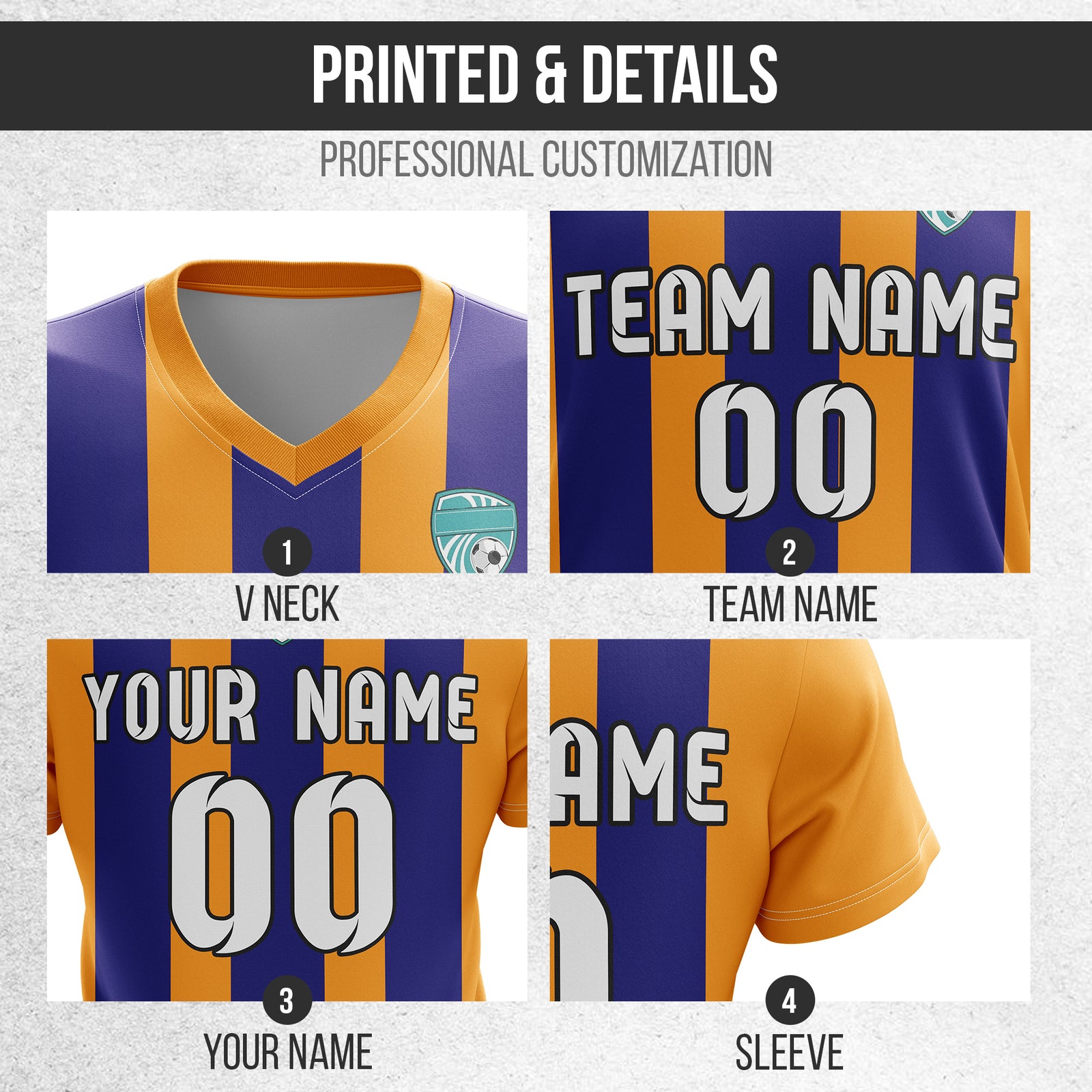 Custom Striker Stripe V-Neck Orange Soccer sport Tops Jersey