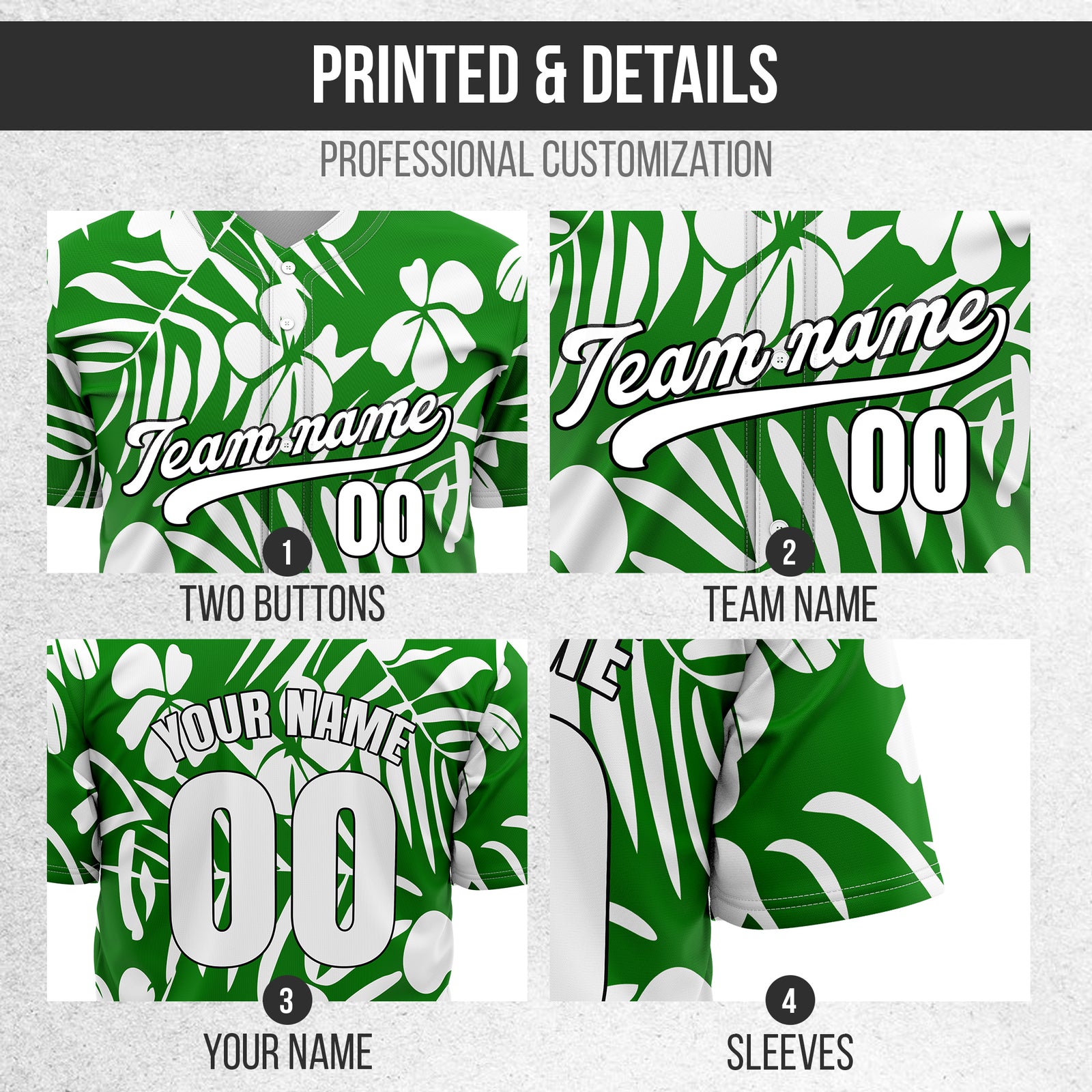 Custom Hawaiian Green Baseball Sports Jersey Personalized Uniform with Name & Number