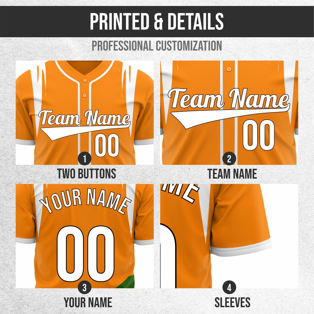Custom Curve Edge Baseball Orange Sports Jersey Personalized Uniform with Name & Number