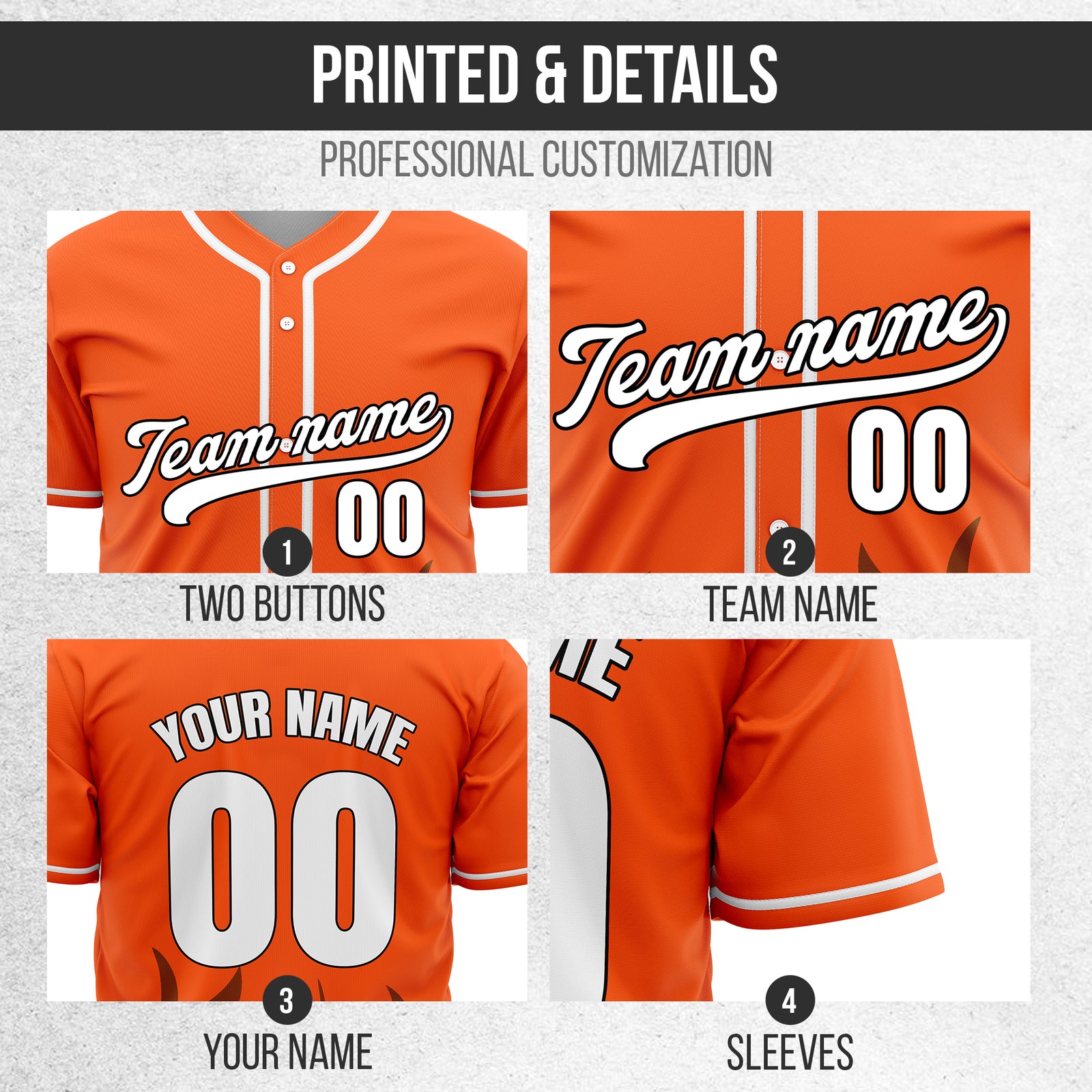 Custom Burnout Orange Baseball Sports Jersey Personalized Uniform with Name & Number