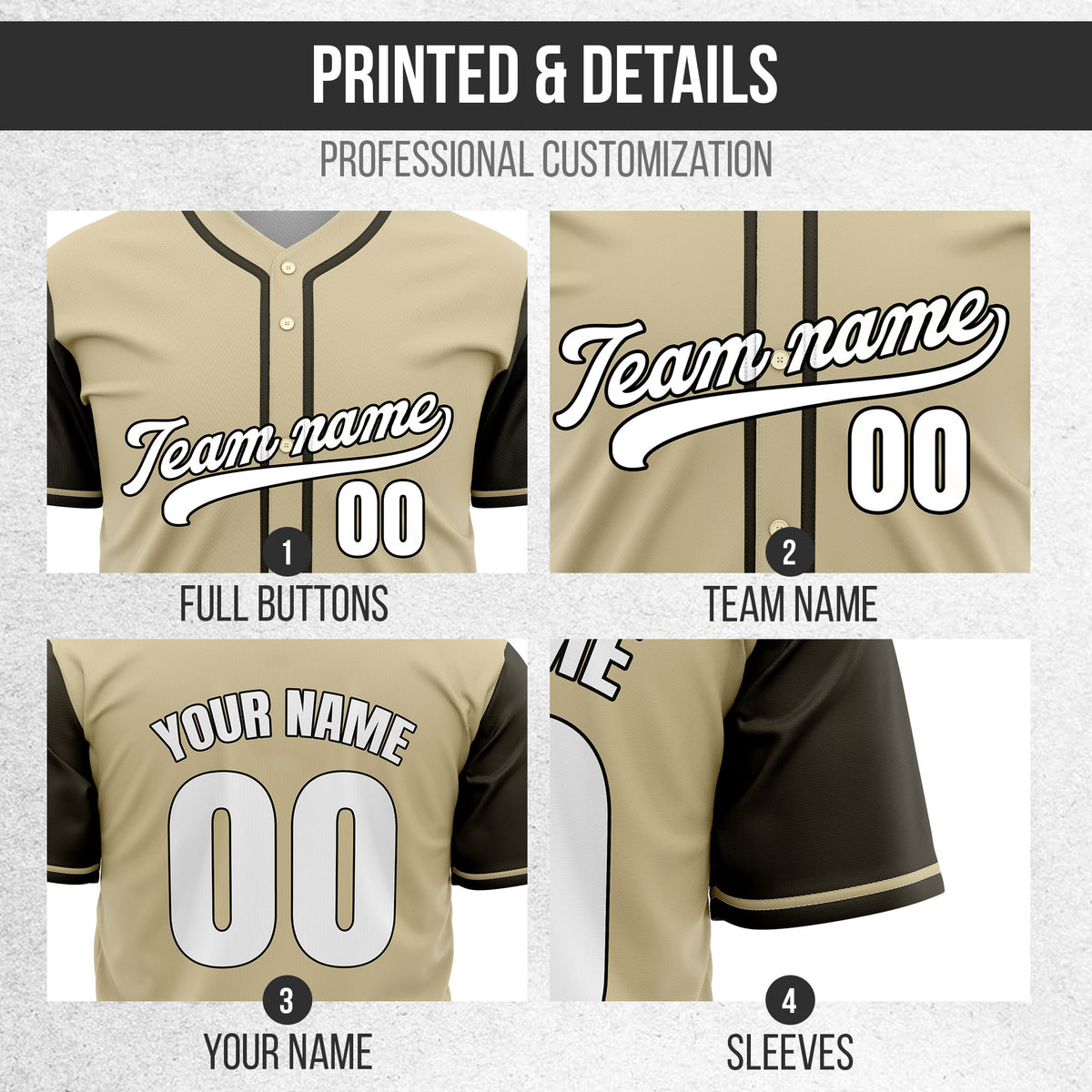Custom Crimson Khaki Raglan Style Baseball Sports Jersey Personalized Uniform with Name & Number