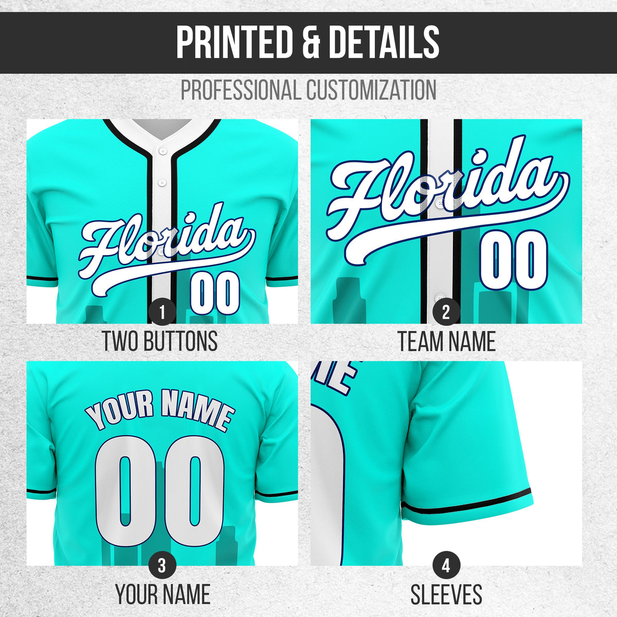 Custom City Flux Aqua Baseball Sports Jersey Personalized Uniform with Name & Number