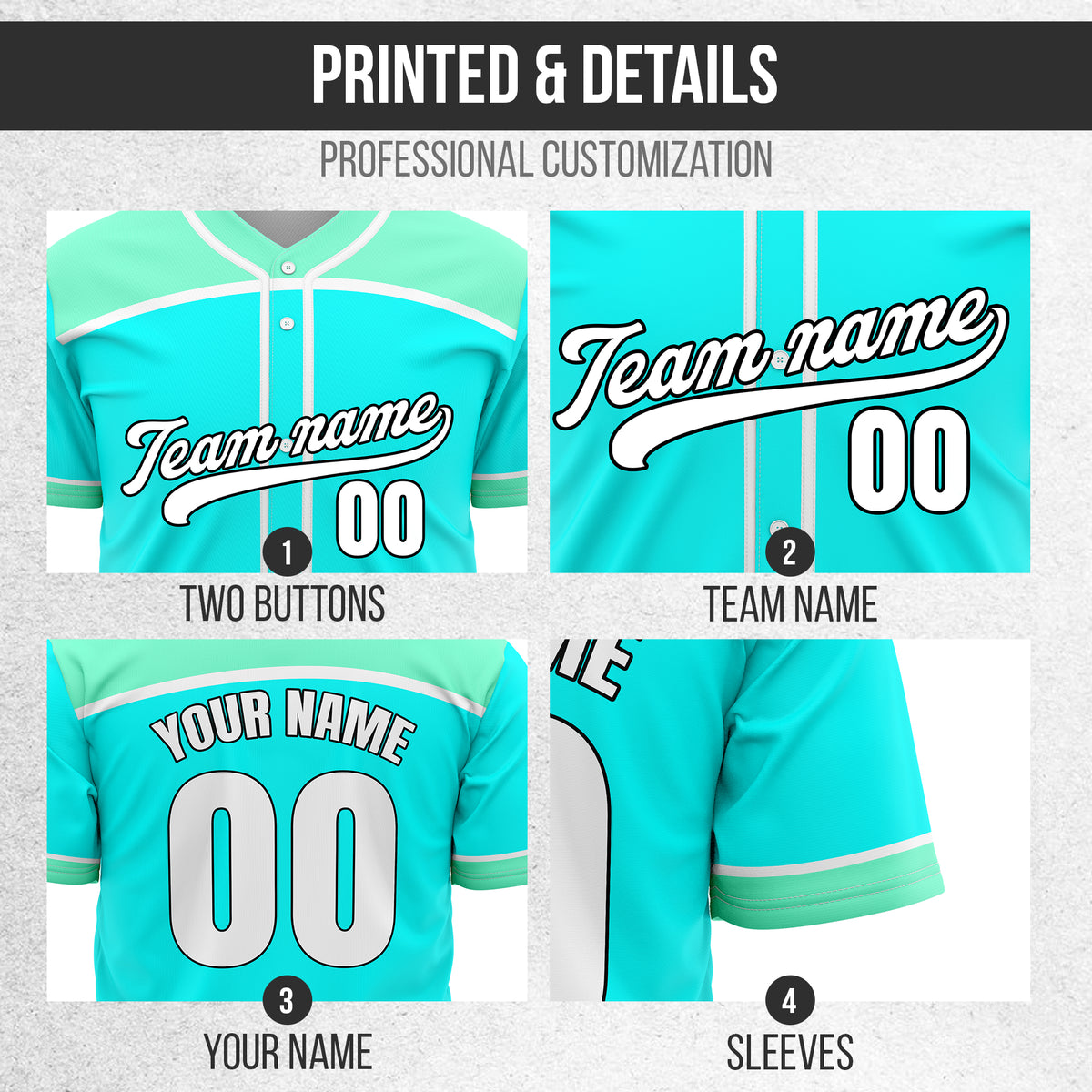 Custom Marquee Classic Baseball Aqua Sports Jersey Personalized Uniform with Name & Number