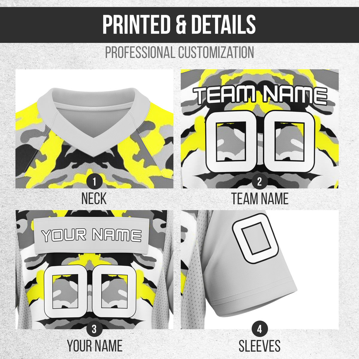 Custom Grey Camo Print Mesh Authentic Football Jersey