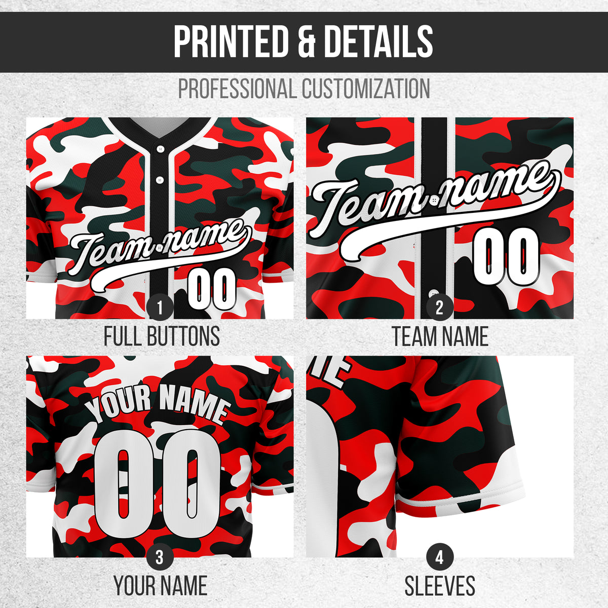 Custom Shadow Command Red Baseball Sports Jersey Personalized Uniform with Name & Number