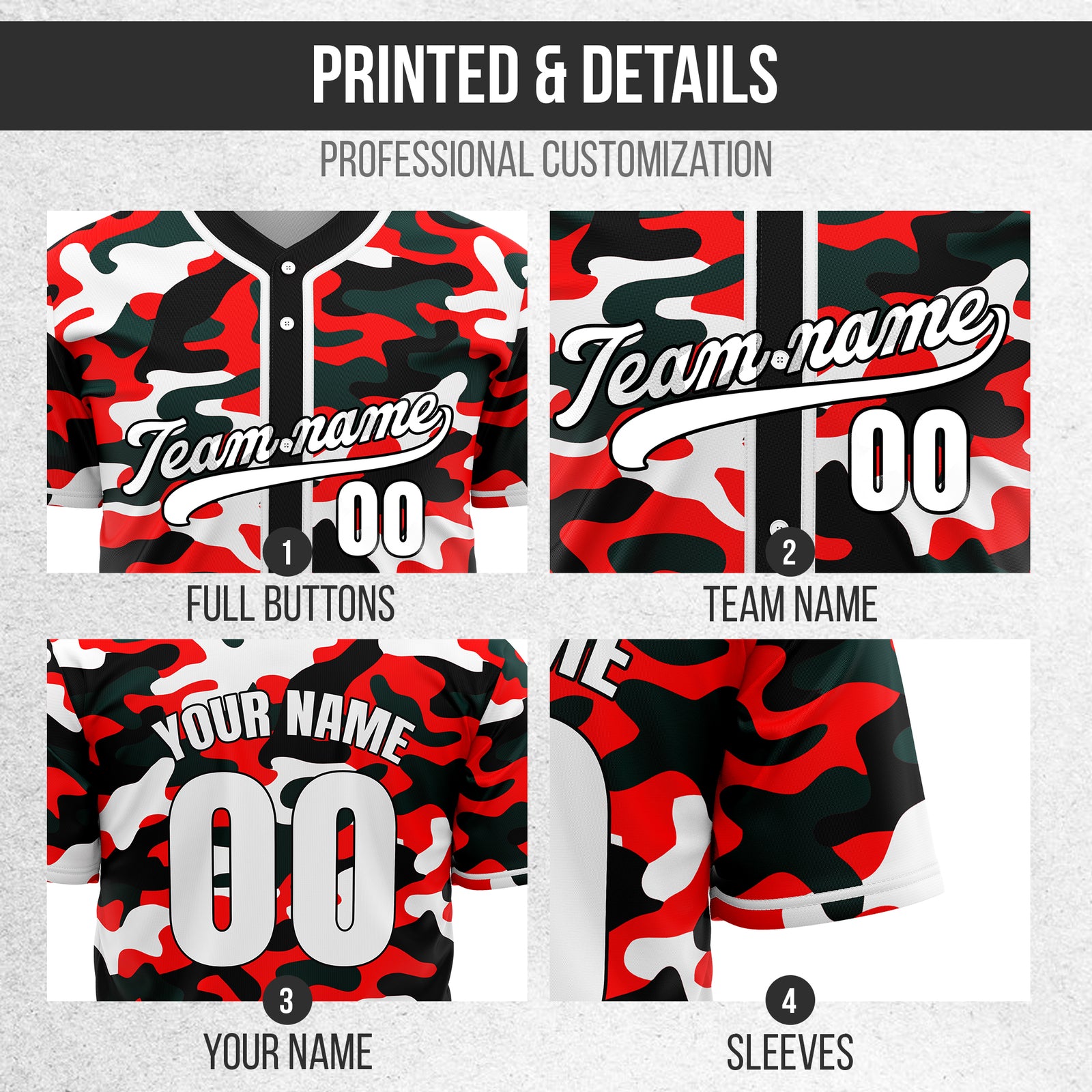 Custom Shadow Command Red Baseball Sports Jersey Personalized Uniform with Name & Number
