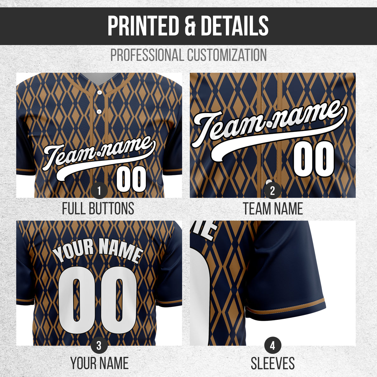 Custom Rhombic Edge Navy Baseball Sports Jersey Personalized Uniform with Name & Number