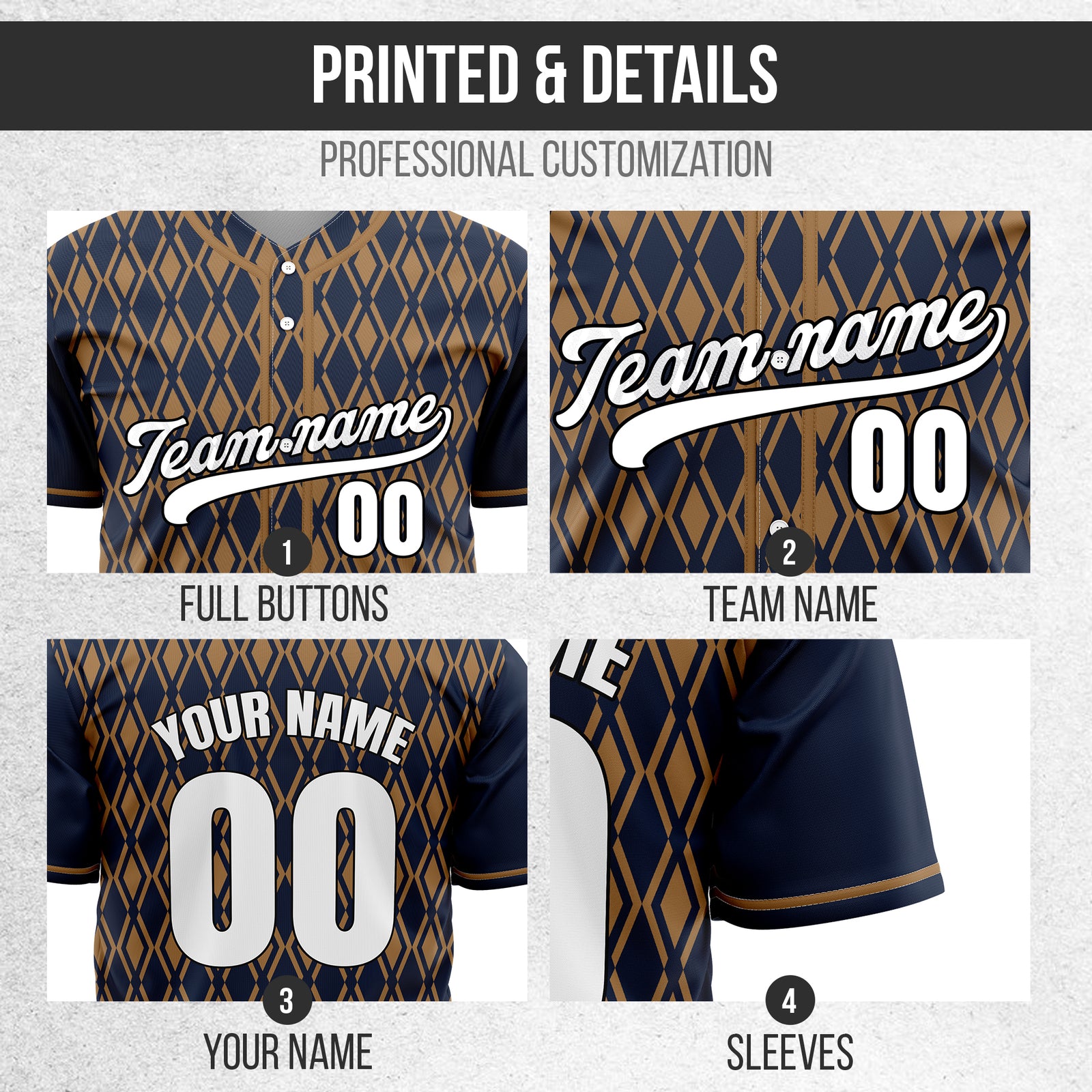 Custom Rhombic Edge Navy Baseball Sports Jersey Personalized Uniform with Name & Number