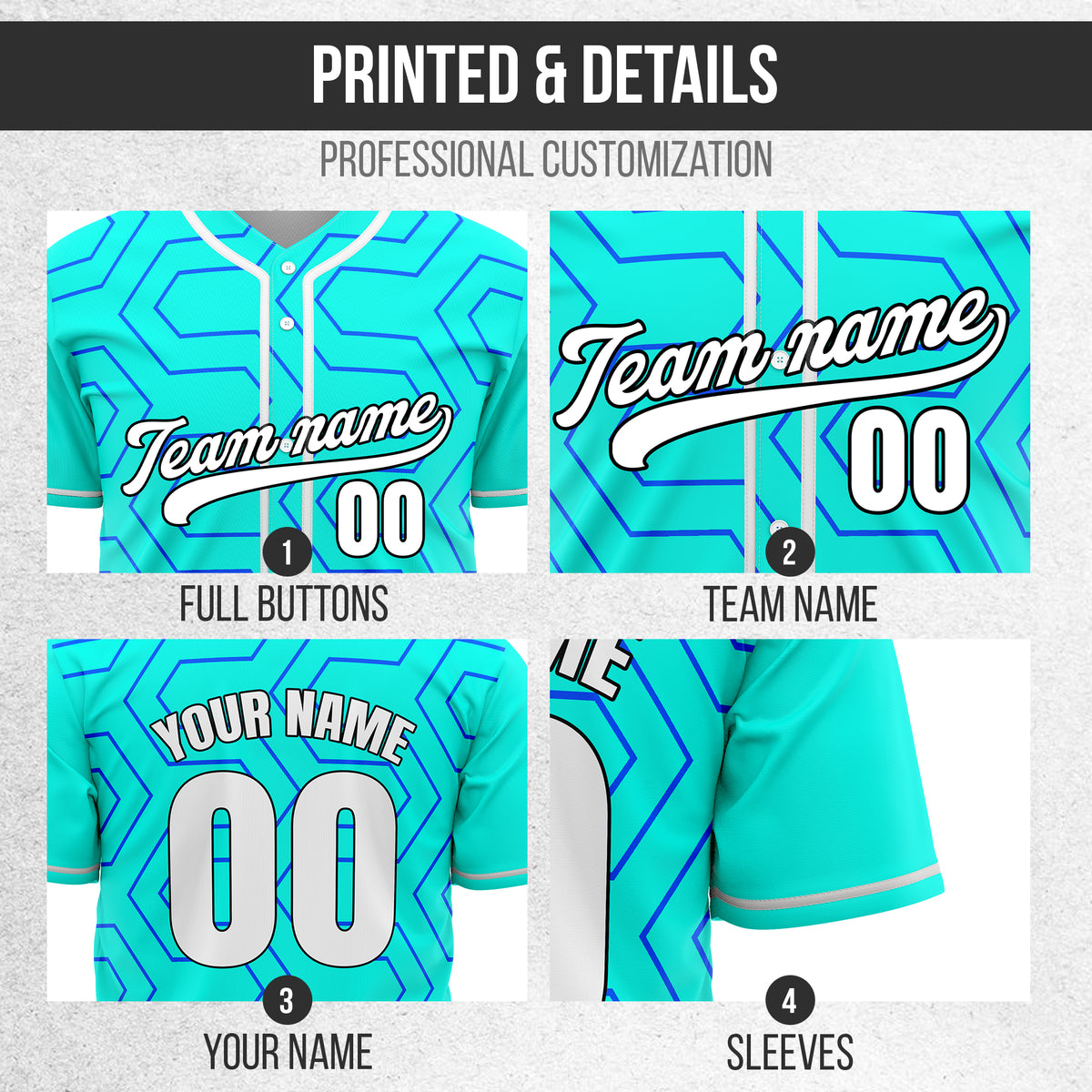 Custom Rhombus Rush Aqua Baseball Sports Jersey Personalized Uniform with Name & Number