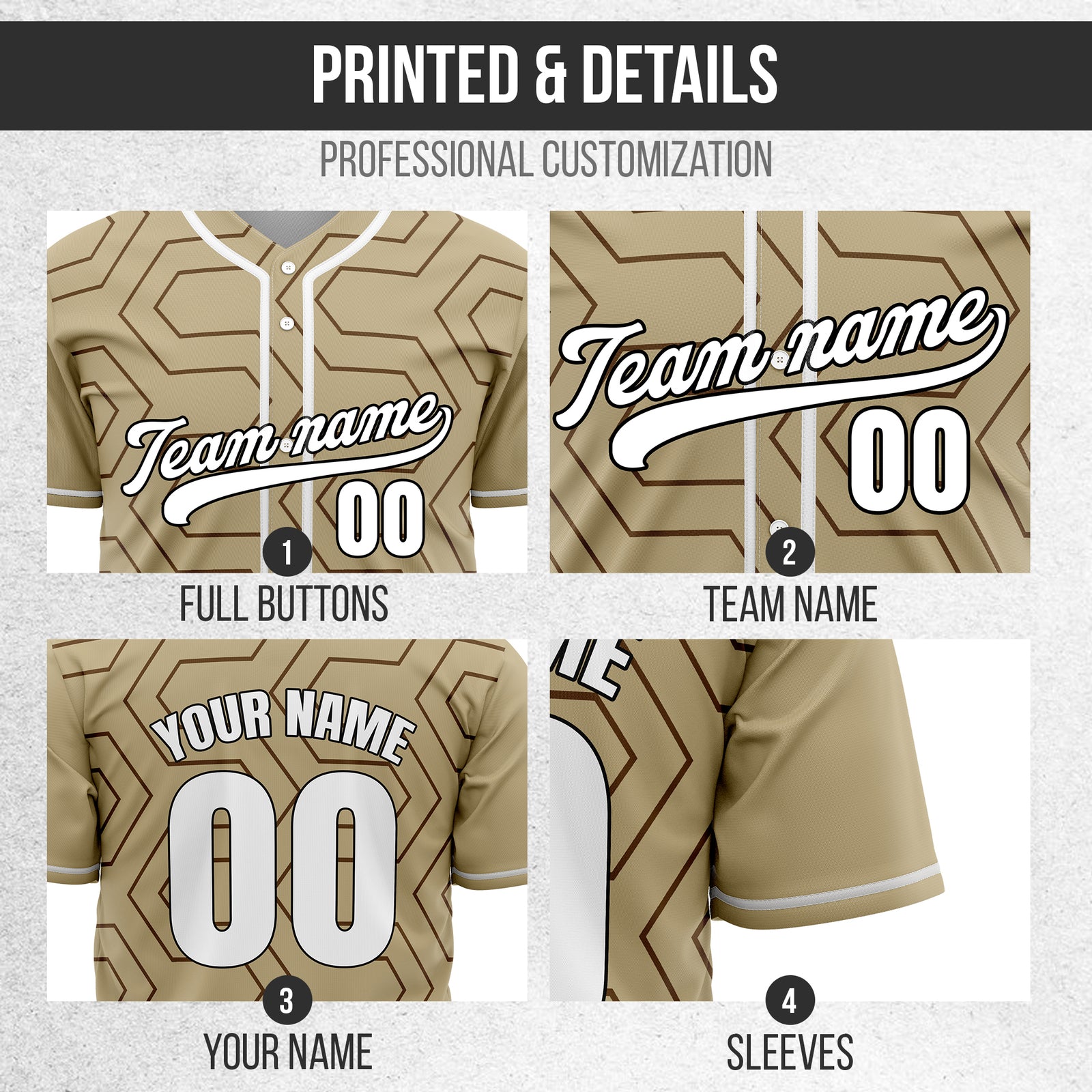 Custom Rhombus Rush Khaki Baseball Sports Jersey Personalized Uniform with Name & Number