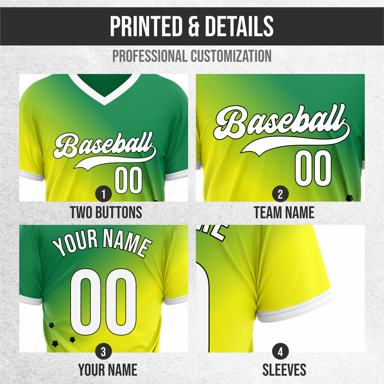 Custom Twilight Stars Baseball Yellow Sports Jersey Personalized Uniform with Name & Number