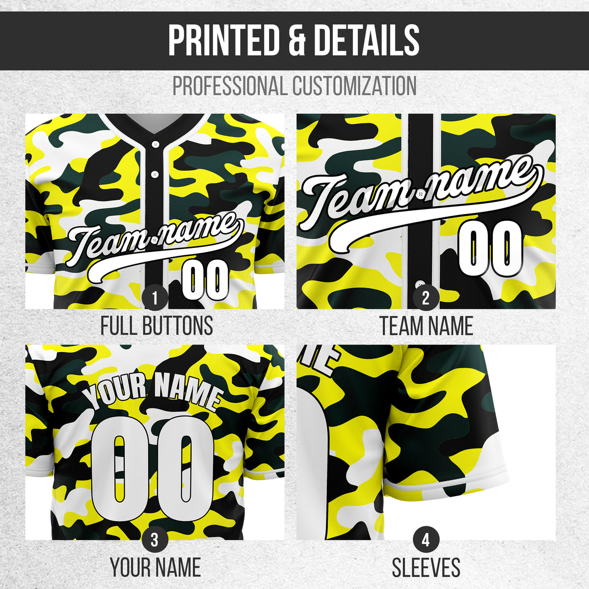 Custom Shadow Command Yellow  Baseball Sports Jersey Personalized Uniform with Name & Number