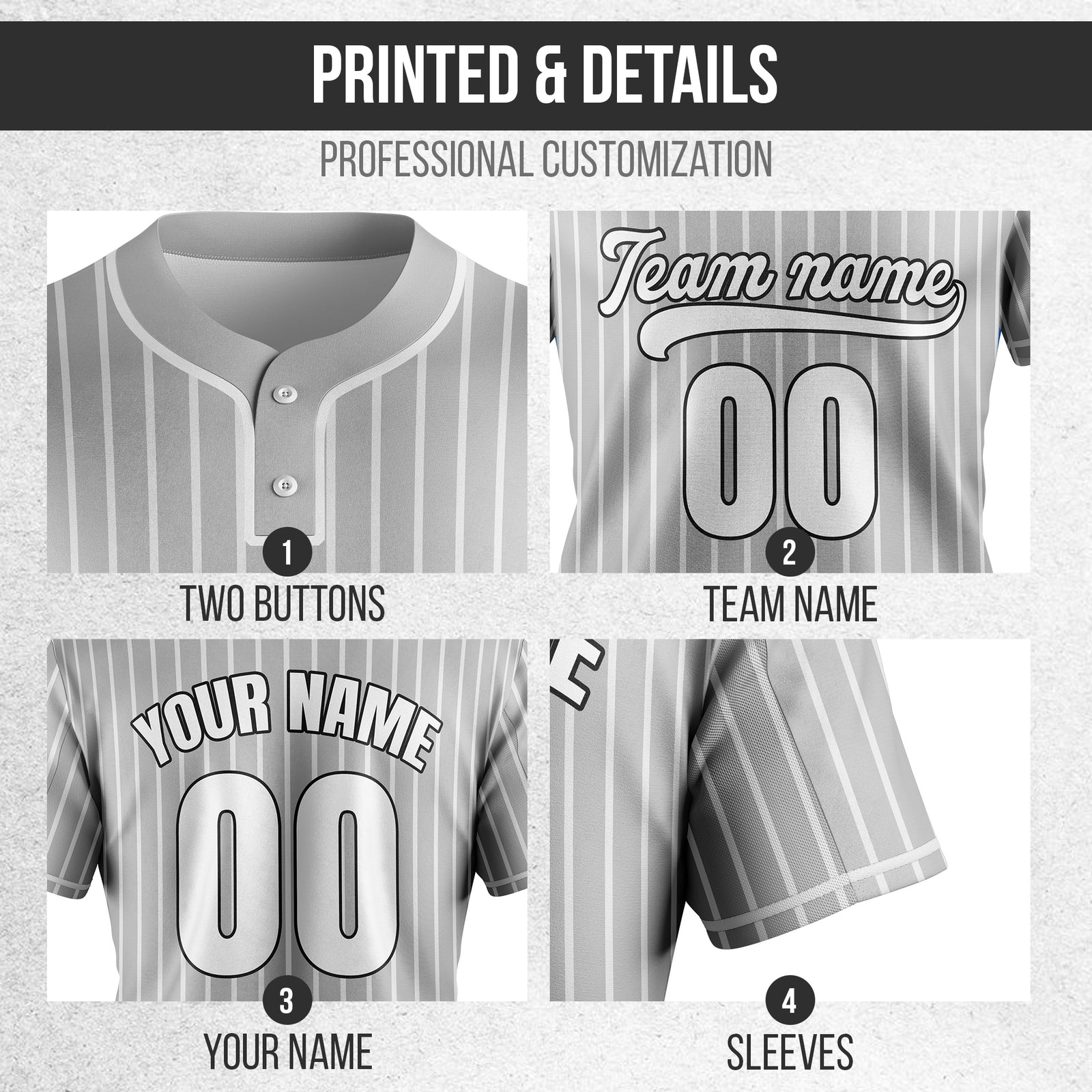 Custom Pinstripe Baseball Grey Sports Jersey Personalized Uniform with Name & Number
