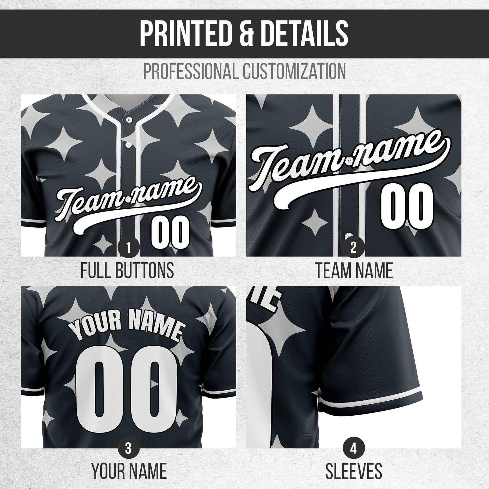 Custom Starlight Grey Baseball Sports Jersey Personalized Uniform with Name & Number