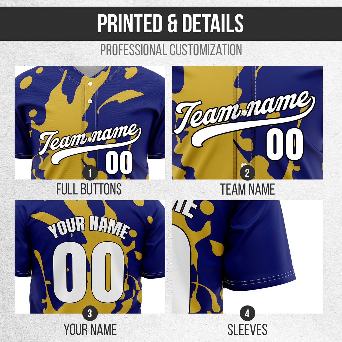 Custom Ink Splash Navy Baseball Sports Jersey Personalized Uniform with Name & Number