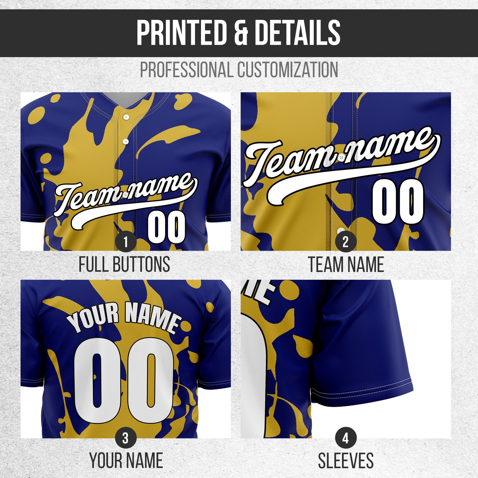 Custom Ink Splash Navy Baseball Sports Jersey Personalized Uniform with Name & Number