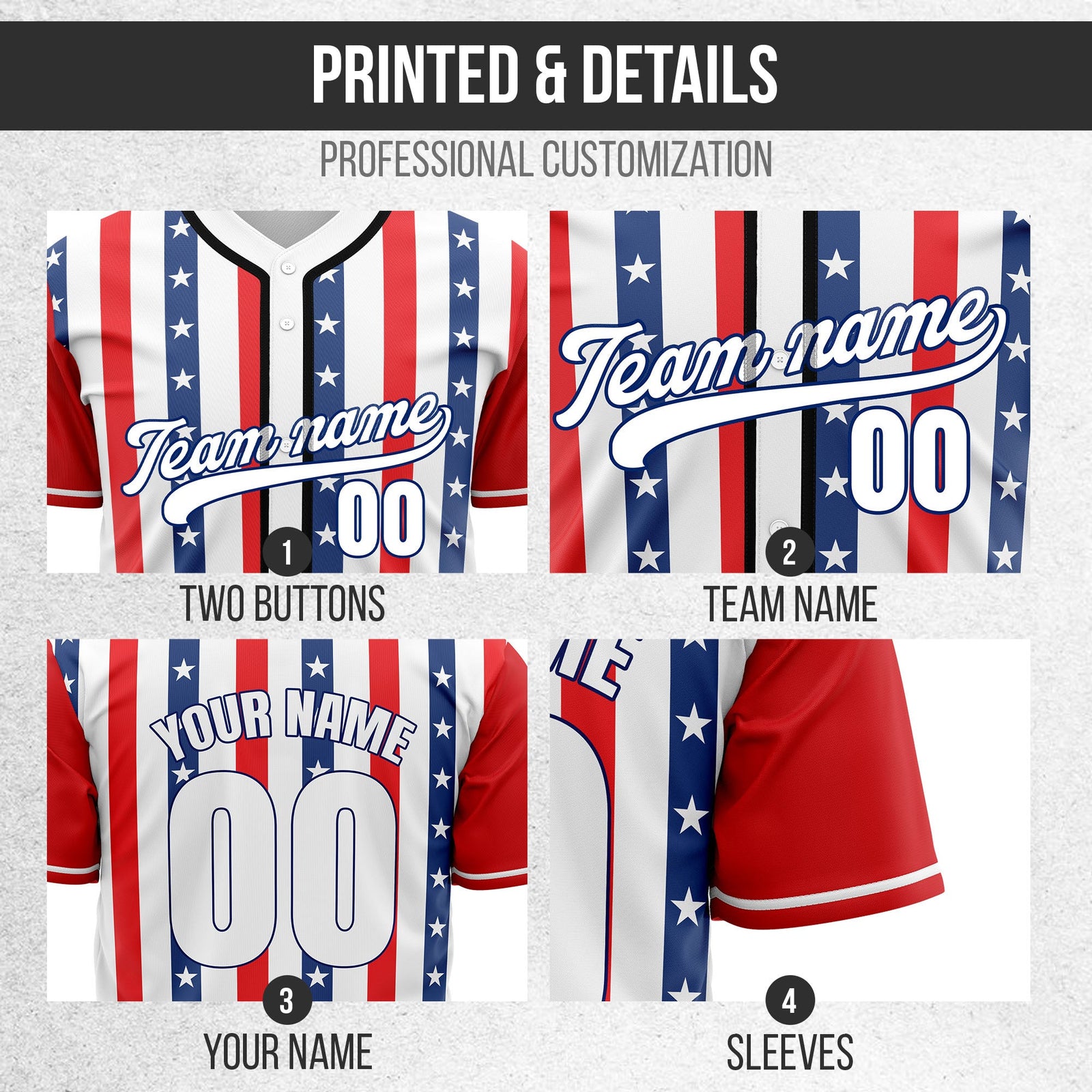Custom USA Heritage Baseball Sports Jersey Personalized Uniform with Name & Number