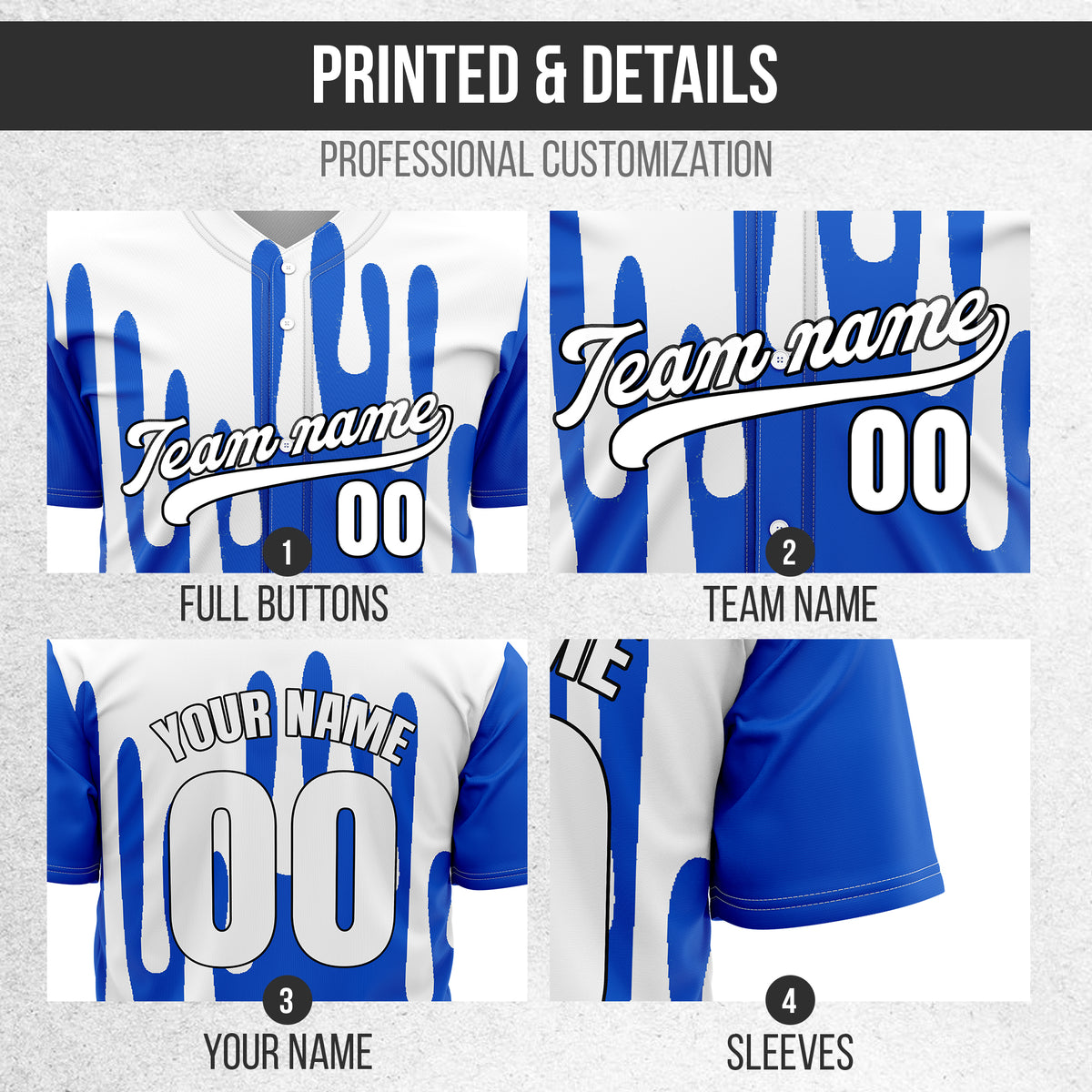 Custom Ink Drip Blue Sports Jersey Personalized Uniform with Name & Number