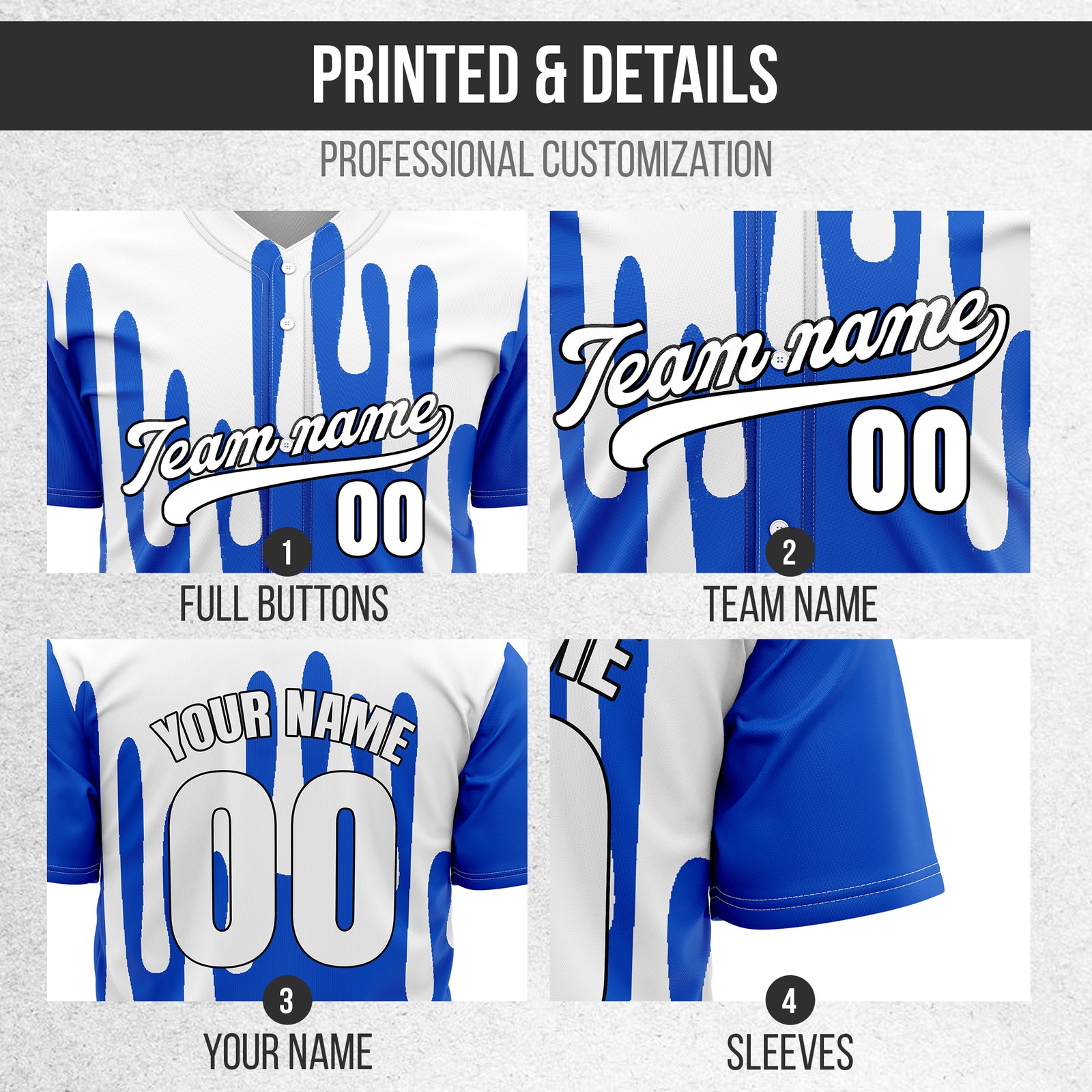 Custom Ink Drip Blue Sports Jersey Personalized Uniform with Name & Number
