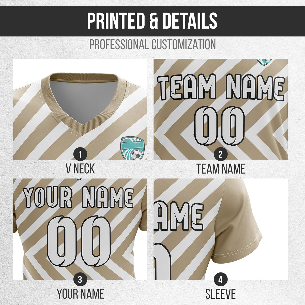 Custom Swift Stripe V-Neck khaki Soccer sport Tops Jersey