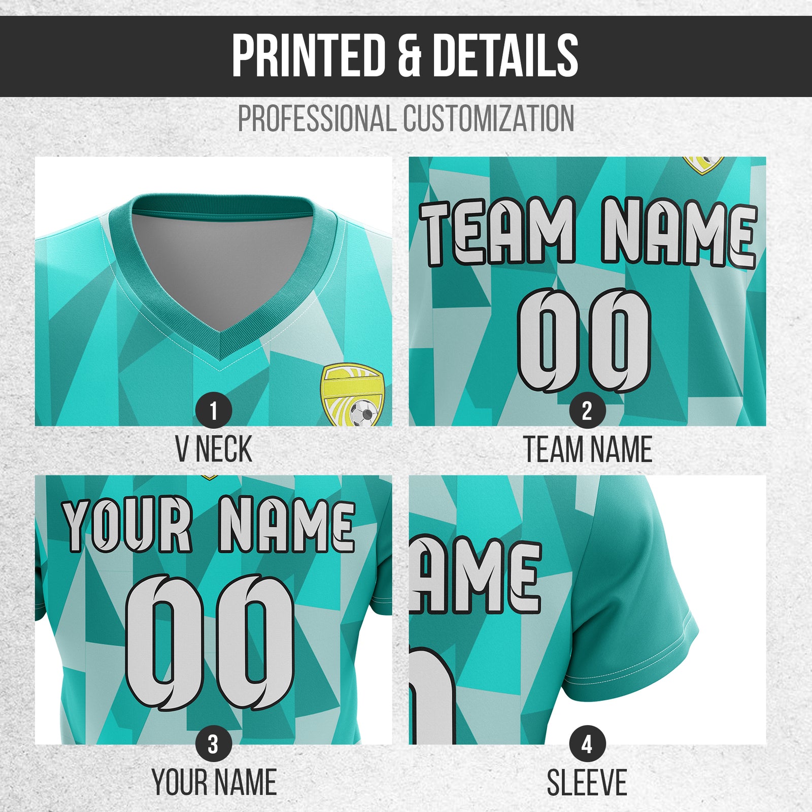 Custom Crystal V-Full Pattern Teal Soccer sport Tops Jersey