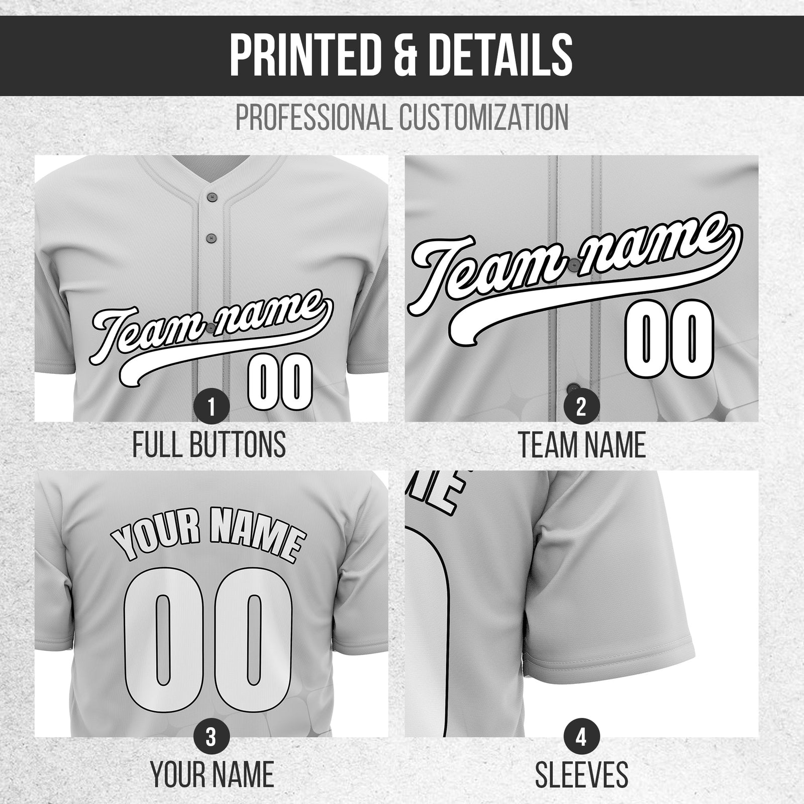Custom Grid Baseball Grey Sports Jersey Personalized Uniform with Name & Number