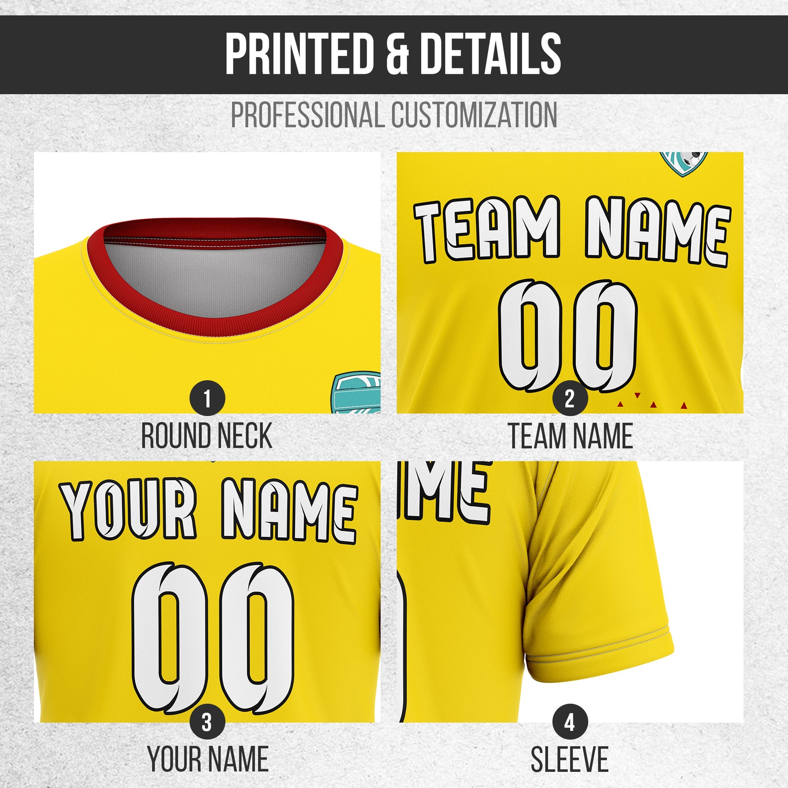 Custom Tri-Edge R Side Pattern Soccer Yellow Sport Tops Jersey