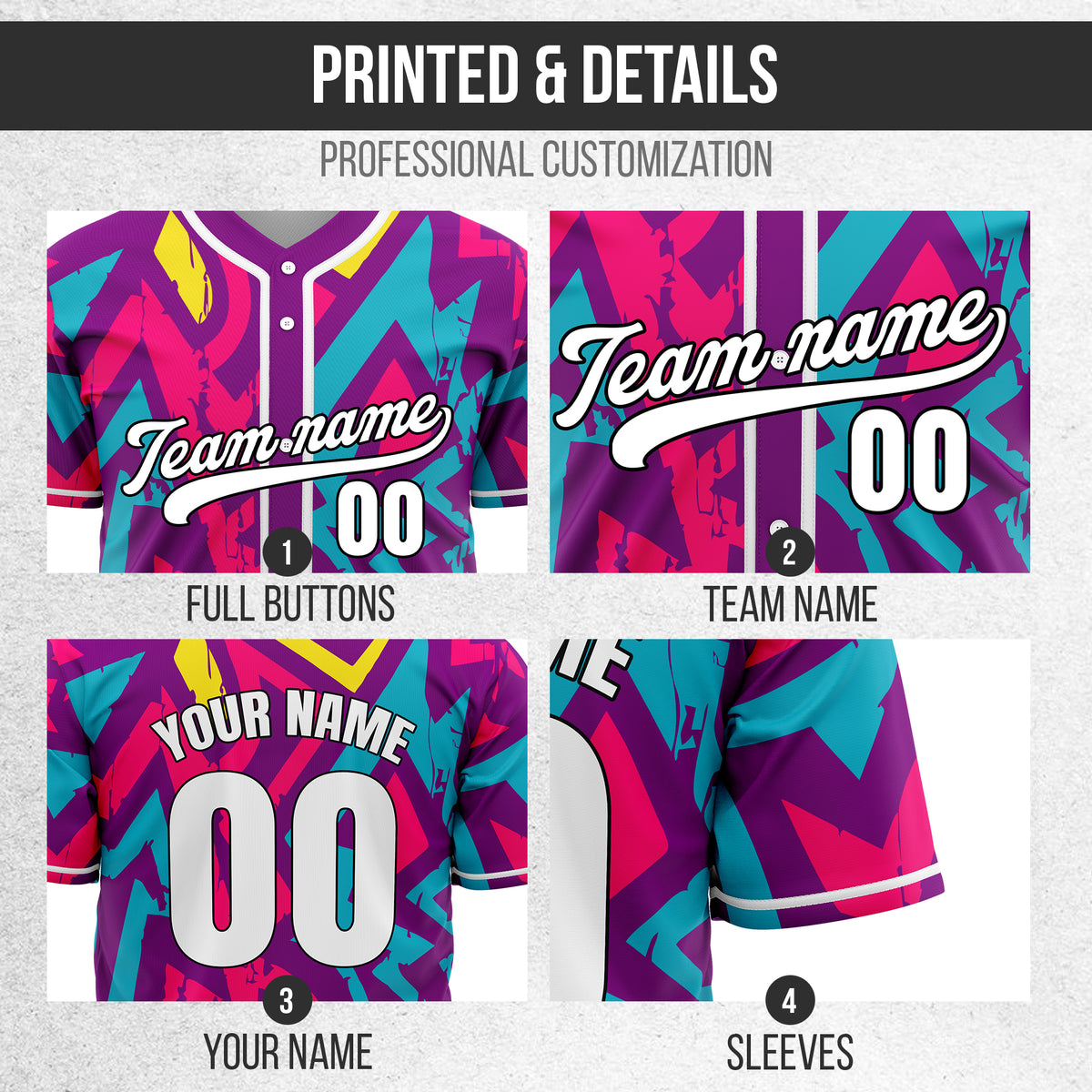 Custom Splash Purple Baseball Sports Jersey Personalized Uniform with Name & Number