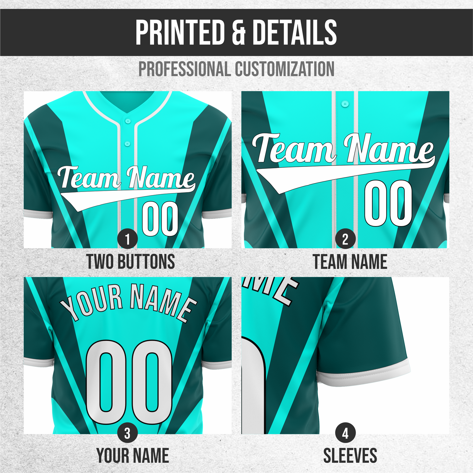 Custom Panel Flow Baseball Aqua Sports Jersey Personalized Uniform with Name & Number
