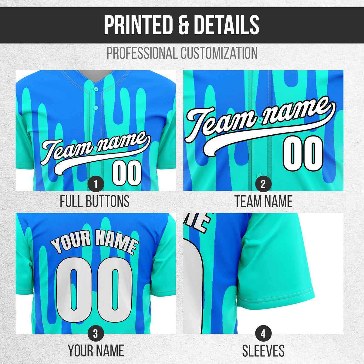 Custom Ink Drip Aqua Sports Jersey Personalized Uniform with Name & Number