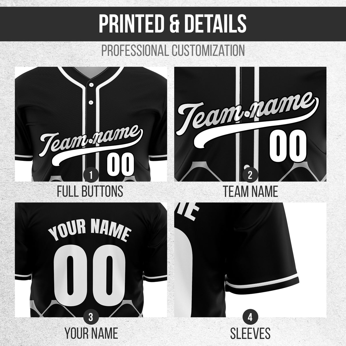 Custom Gridlock Black Baseball Sports Jersey Personalized Uniform with Name & Number