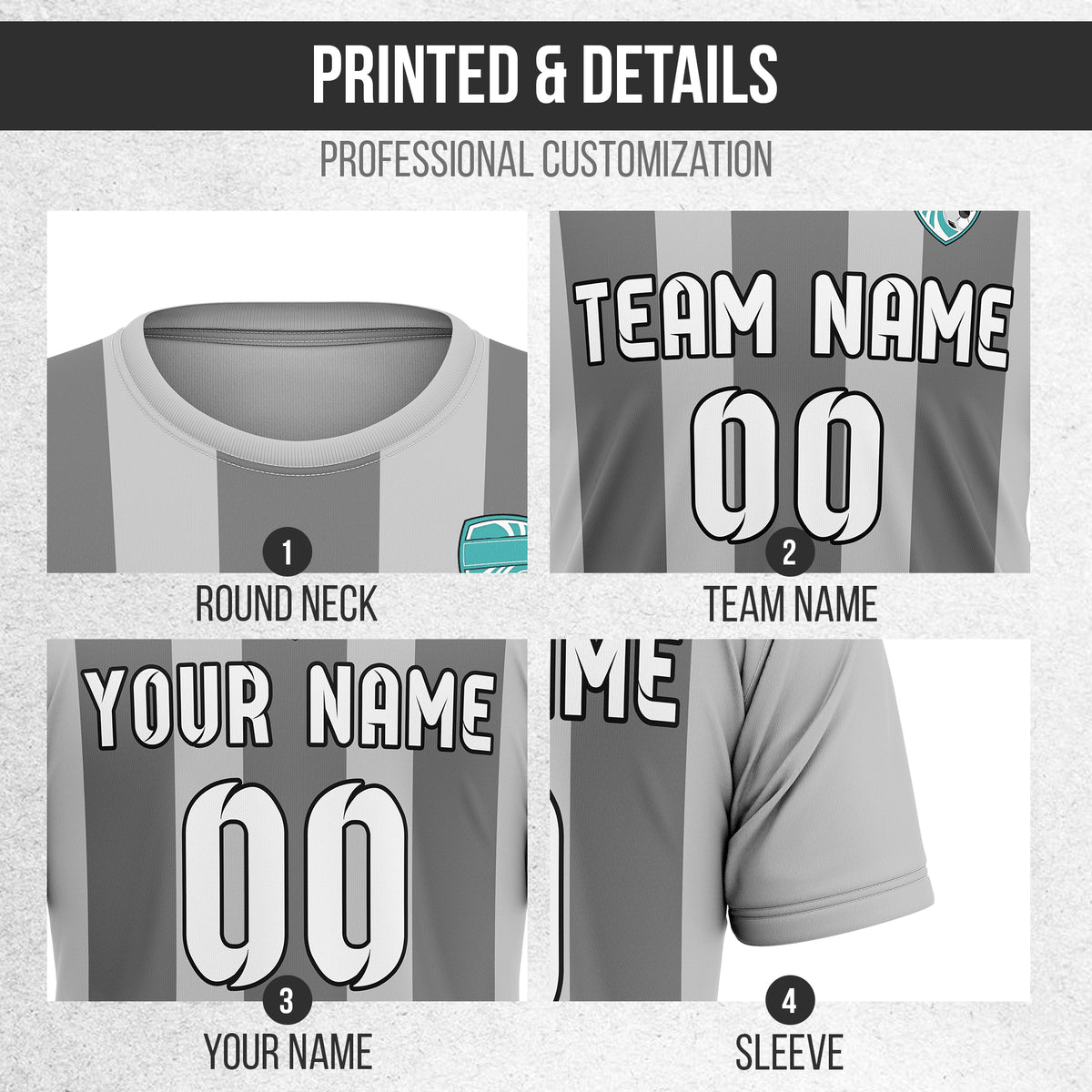 Custom Striker Stripe Grey Soccer sport Tops Jersey