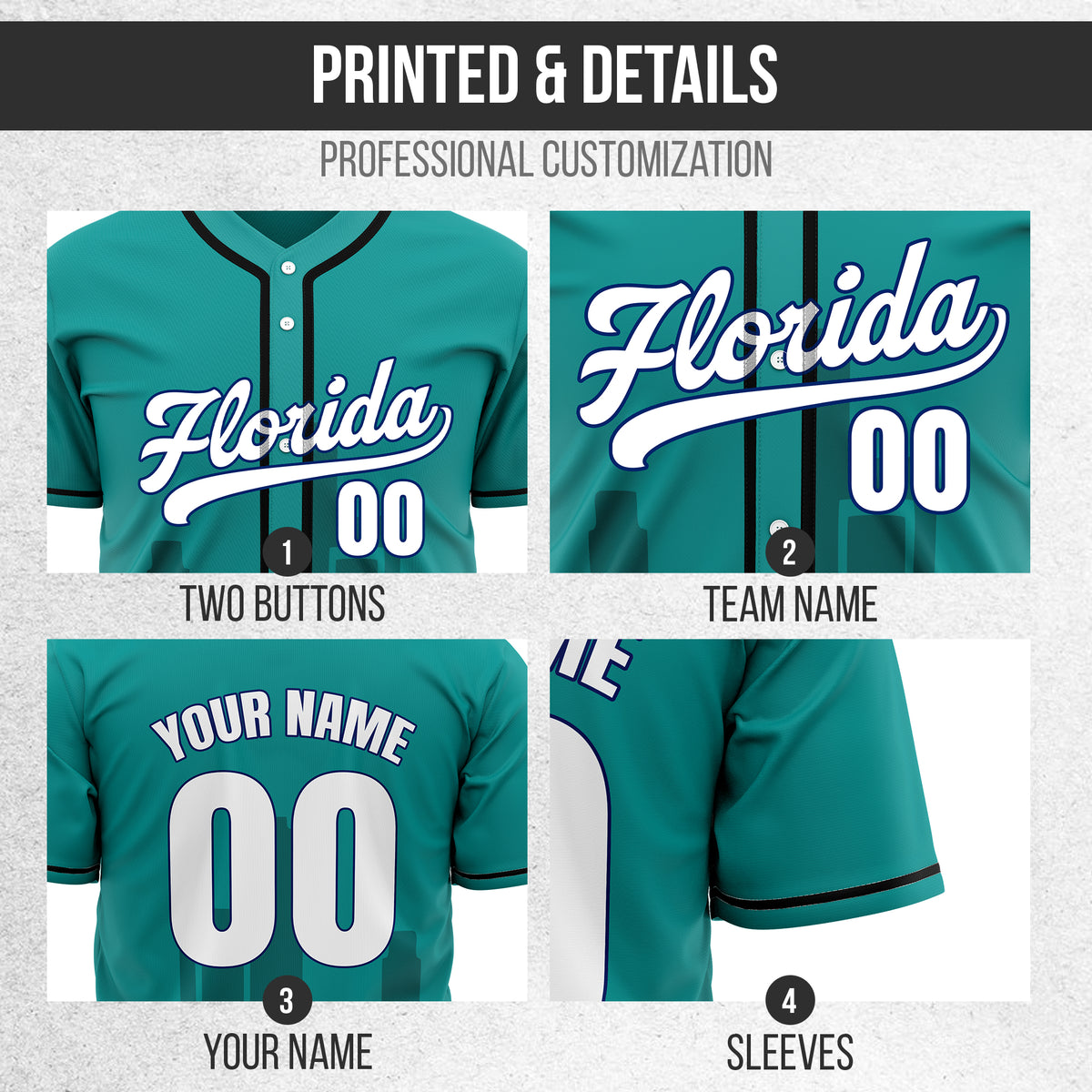 Custom City Flux Teal Baseball Sports Jersey Personalized Uniform with Name & Number