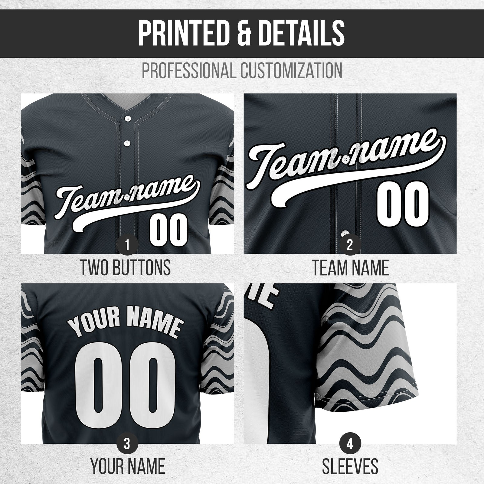 Custom Wave Grey Baseball Sports Jerseys Personalized Uniform with Name & Number