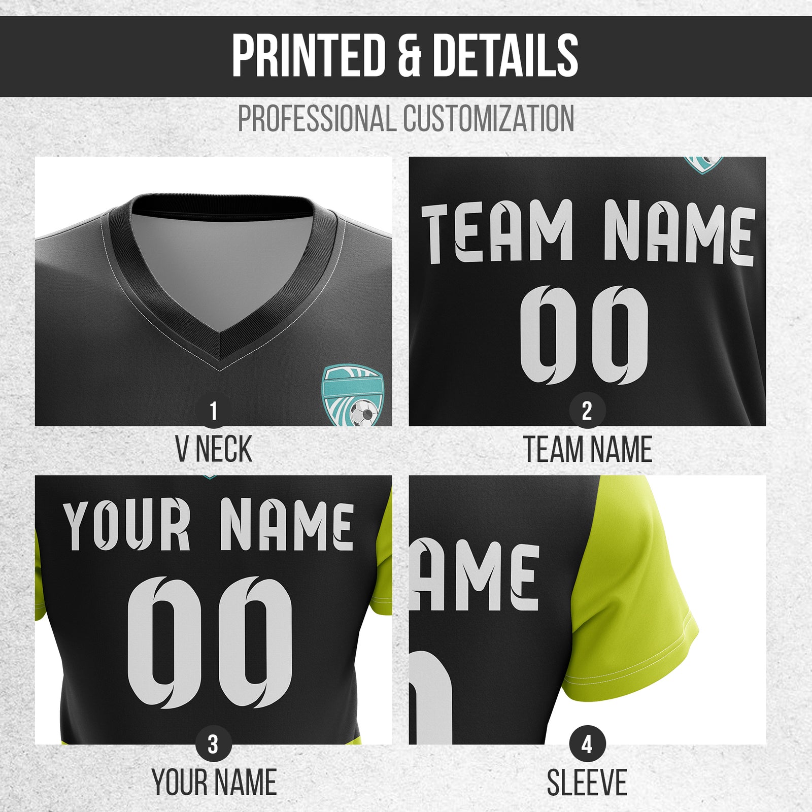 Custom BaseLine V Stripe Pattern Black Soccer sport Tops Jersey