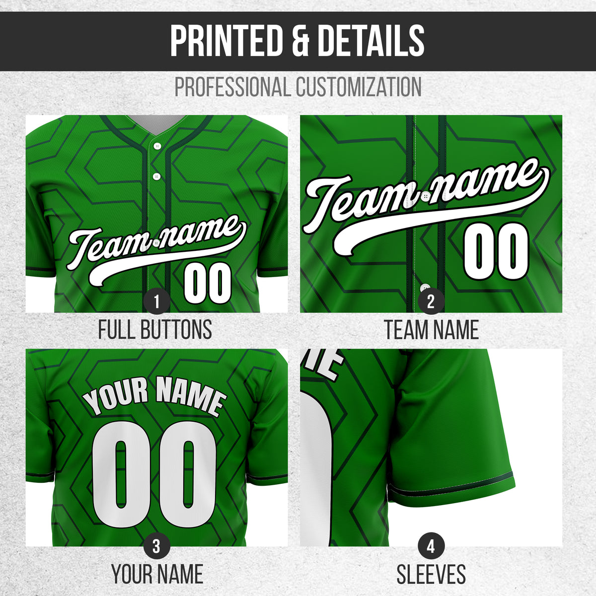 Custom Rhombus Rush Green Baseball Sports Jersey Personalized Uniform with Name & Number