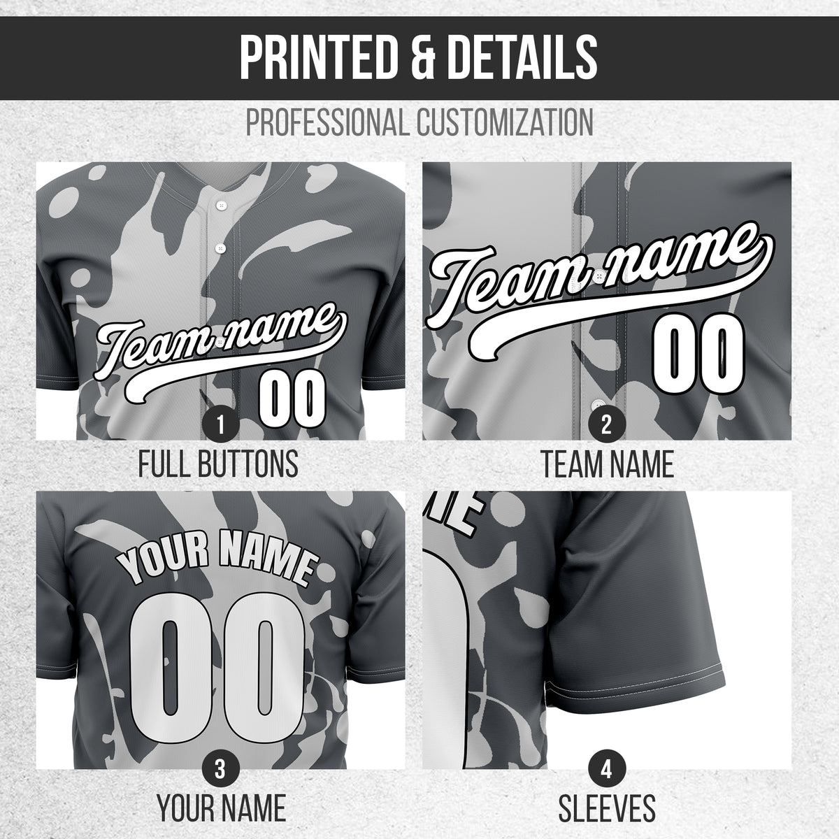 Custom Ink Splash Dark Grey Sports Jersey Personalized Uniform with Name & Number