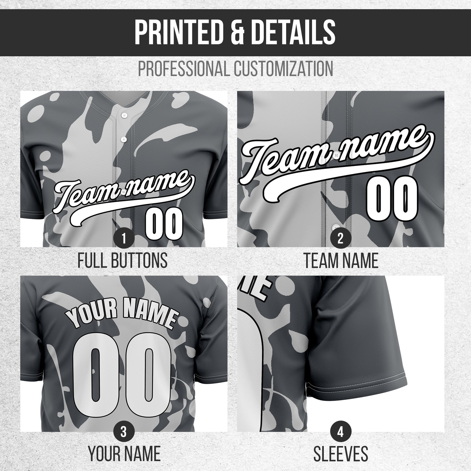 Custom Ink Splash Dark Grey Sports Jersey Personalized Uniform with Name & Number