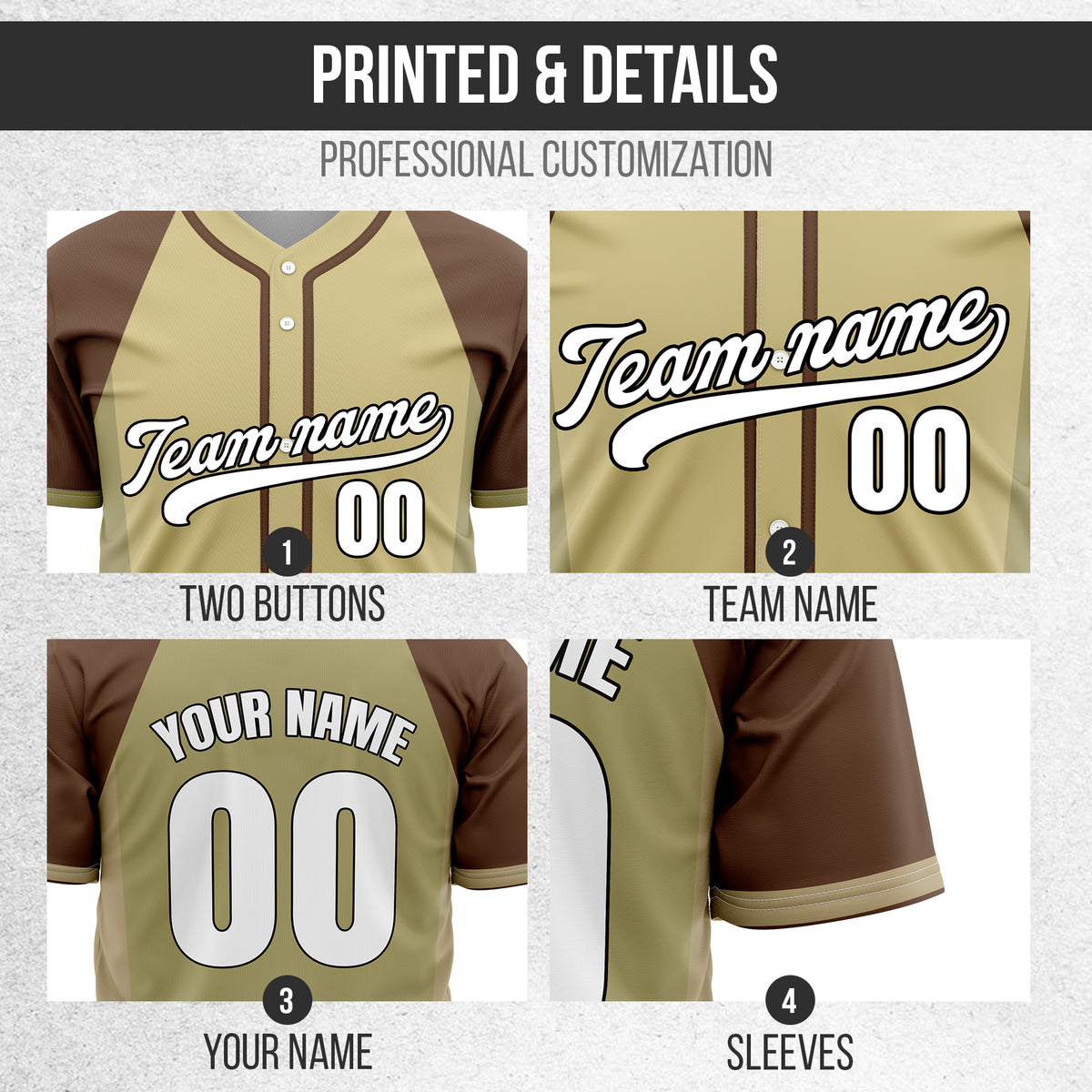 Custom Timeless Stripes Baseball Khaki Sports Jersey Personalized Uniform with Name & Number